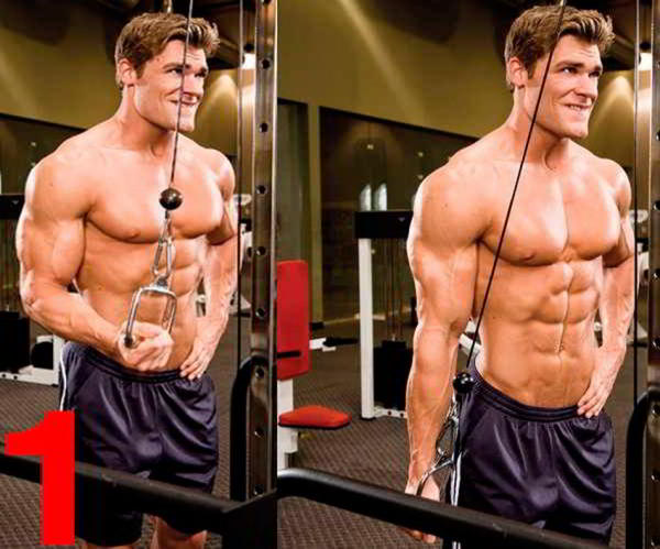 Разгибание руки на верхнем блоке стоя